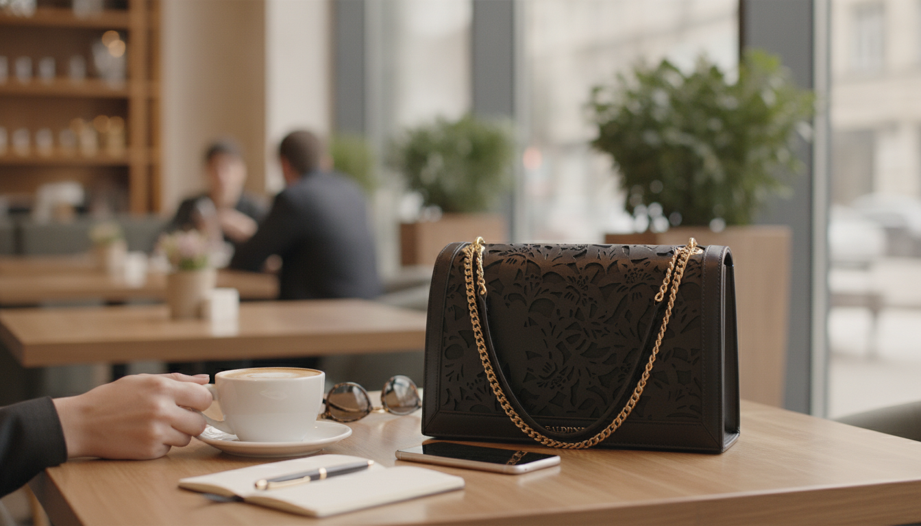 Baldinini Trend Black Leather Bag: Floral Logo Style