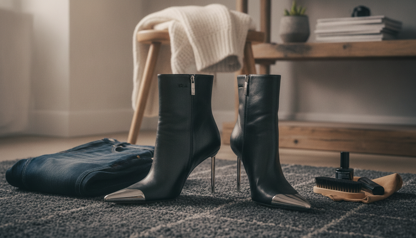 Black Vintage-Effect Leather Ankle Boots: Fit & Care