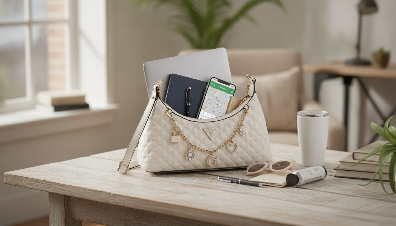 GUESS White PU Tote Bag: Commuter-Friendly Style