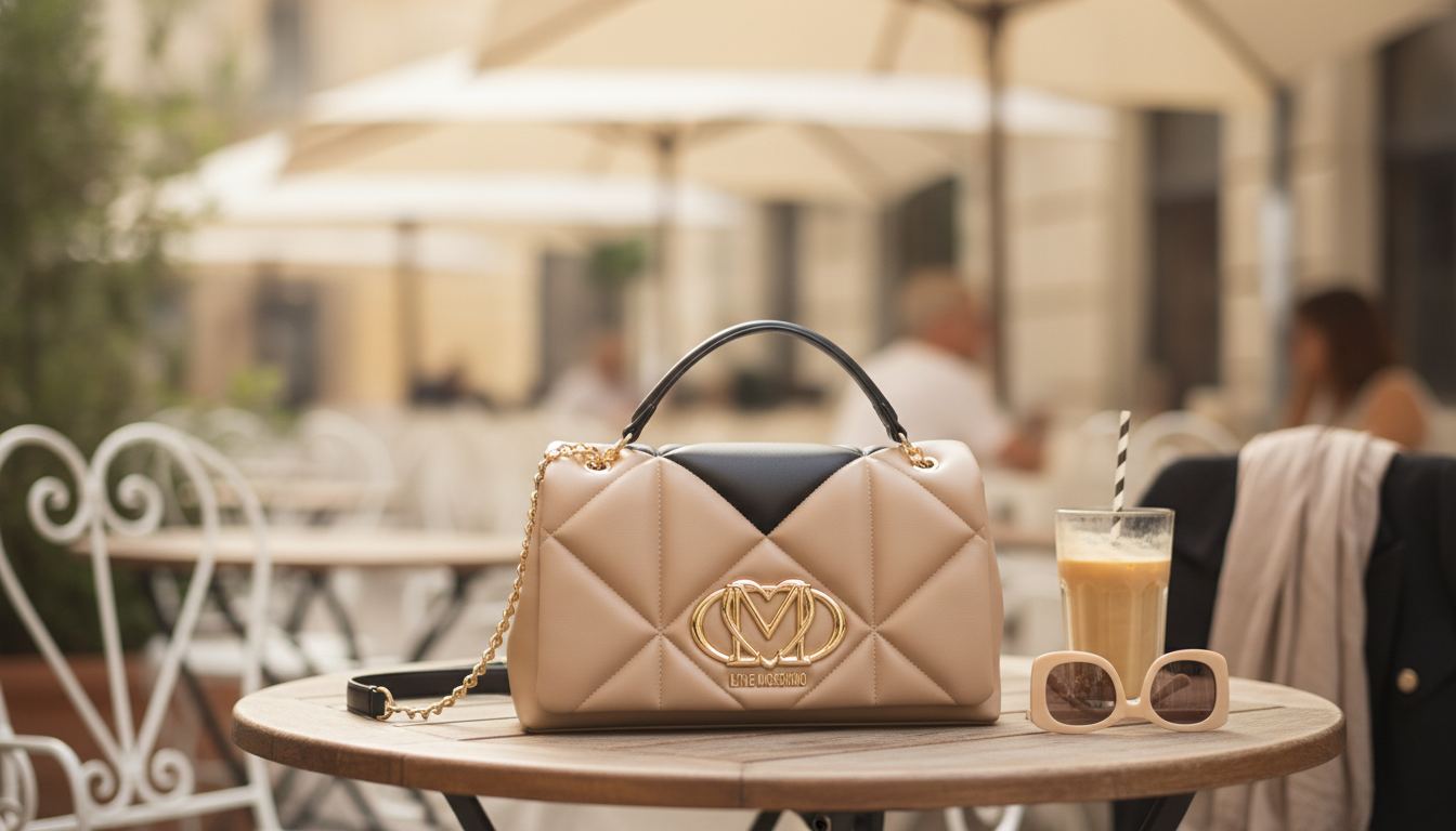 Love Moschino Beige & Black Shoulder Bag for Summer