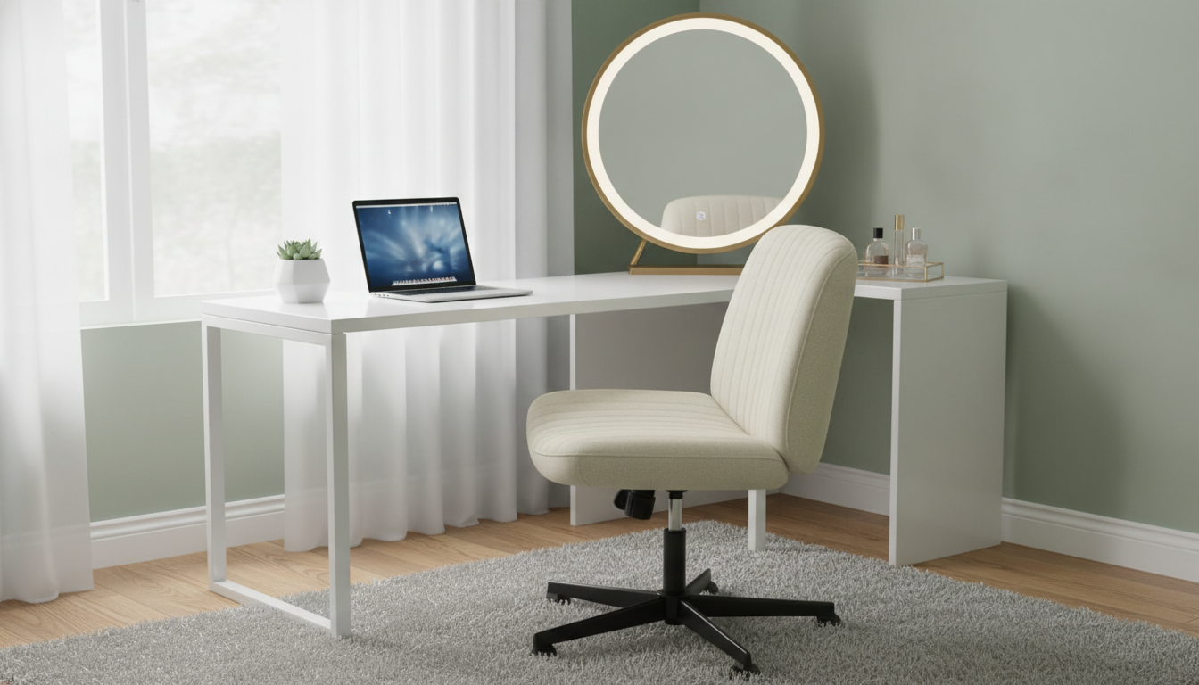 Wide Armless Swivel Desk Chair: Home Office & Vanity